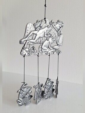 Tin frog figurine wind chime